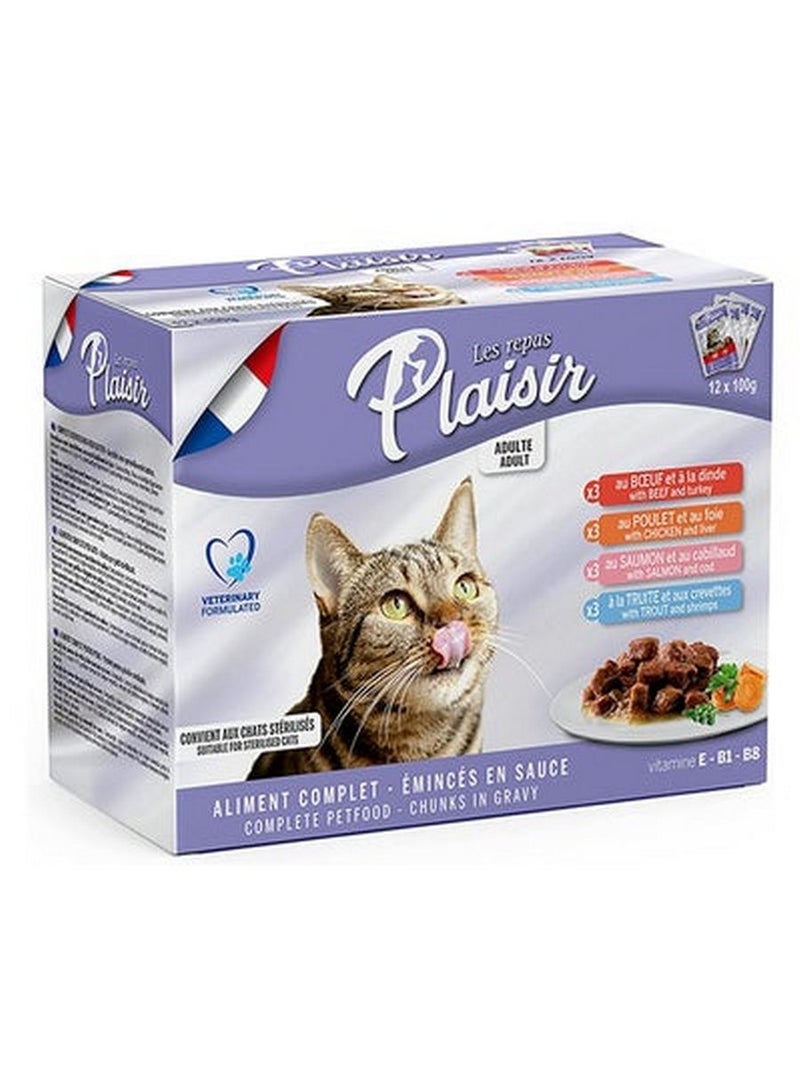 Plaisir Chunks In Gravy Wet Cat Food 12 Pouches Of 100 G
